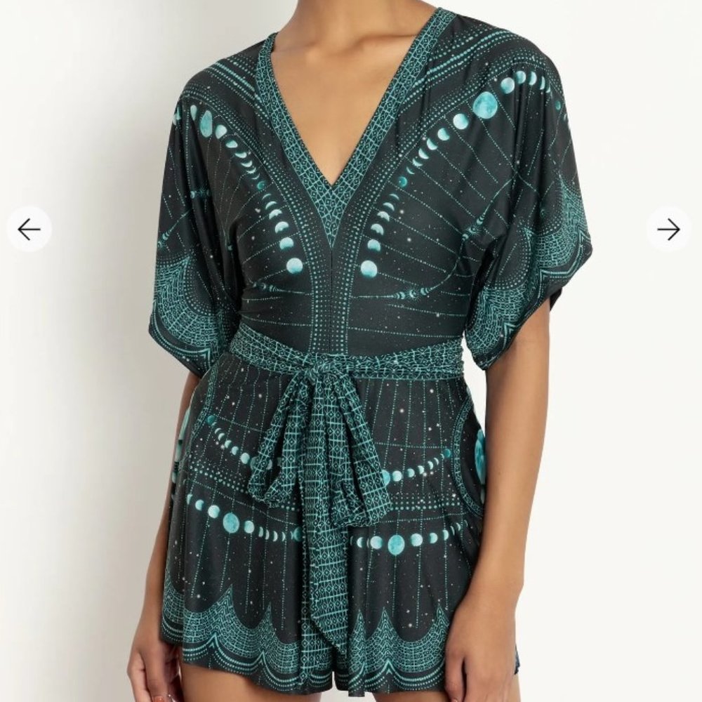 DISO Blackmilk Moon Phases Teal Slinky Playsuit in Small